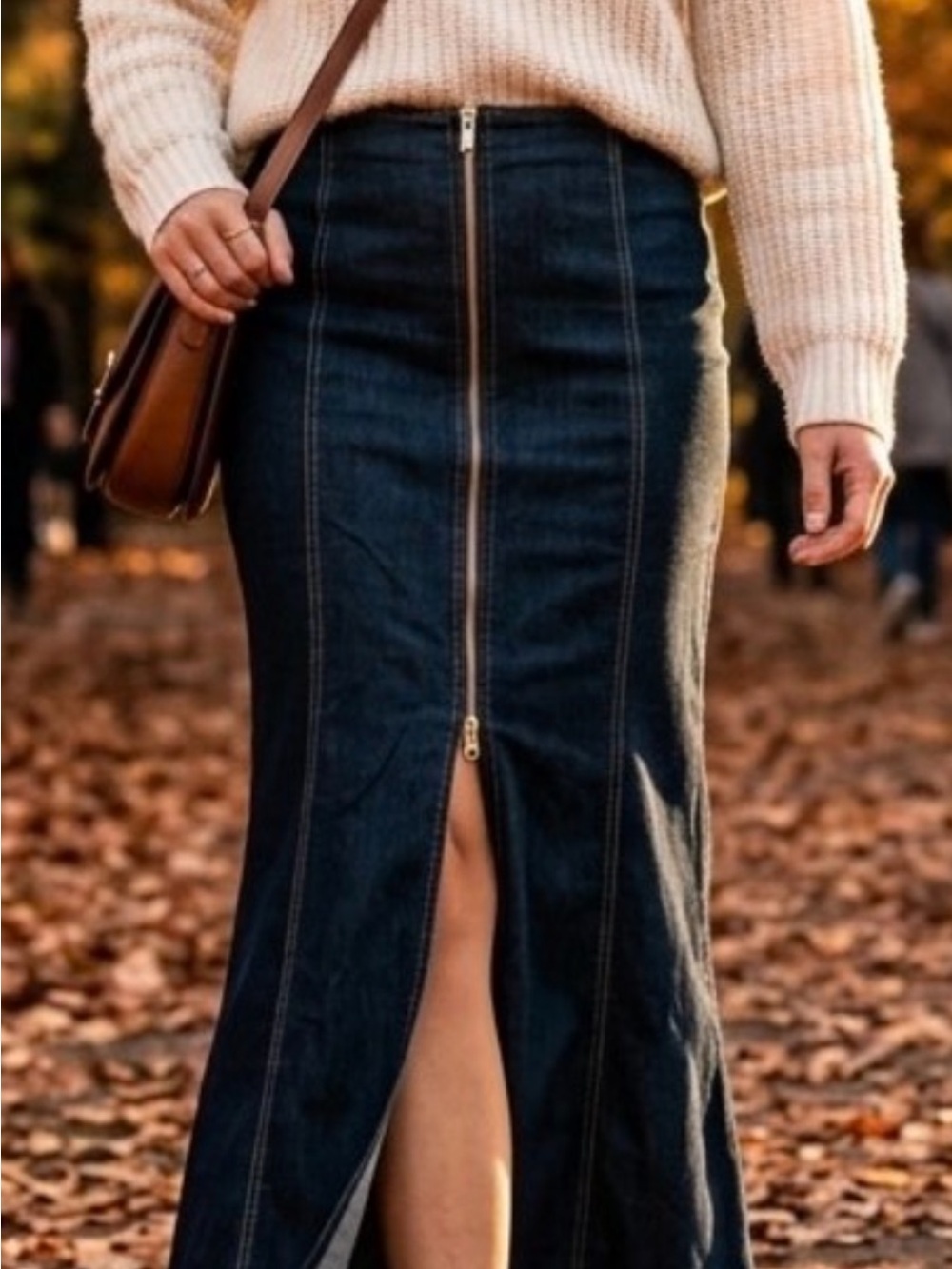 Bisou Bisou Dark Blue Denim Maxi Skirt with Front Zip